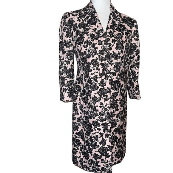 Ann Taylor Loft Floral Long Length Pink and Black Floral Linen Blend Blazer S-4 - Picture 1 of 8
